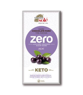 Xocolata Pura 72% Cacau amb Açaí Keto Zero 100g
