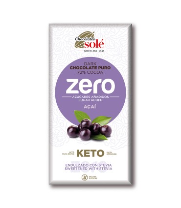 Chocolate Puro 72% Cacao con Açaí Keto Zero 100g