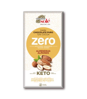 Dark Chocolate 72% Cocoa with Almonds Keto Zero 100g