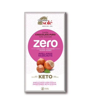 Chocolate Puro 72% Cacao con Avellanas Keto Zero 100g