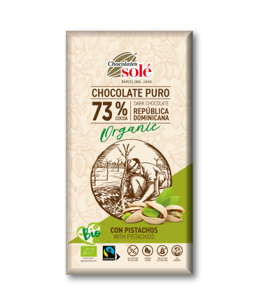 Chocolate Puro 73% Cacao con Pistachos 135g BIO