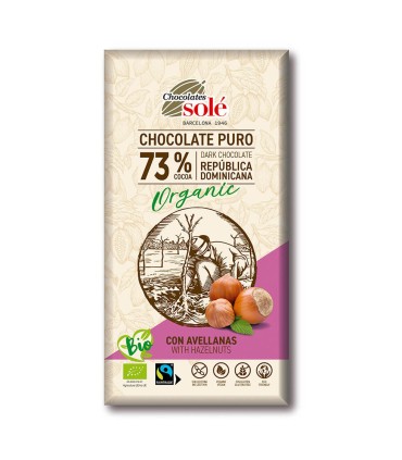 Chocolate Puro 73 % Cacao con Avellanas 150g BIO