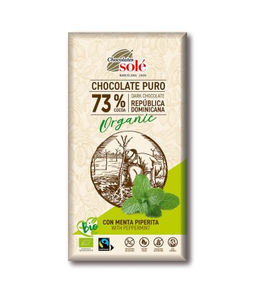 Chocolate Puro 73% Cacao con Menta Piperita 100g BIO