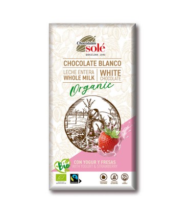 Chocolat Blanc au Yaourt et Fraises 100g BIO